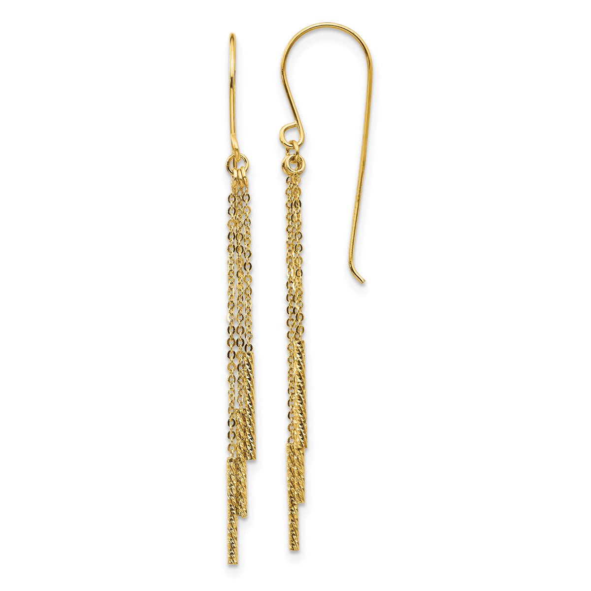 14k Polished Diamond-cut Chain and Bar Shepherd Hook Earrings-TL1041