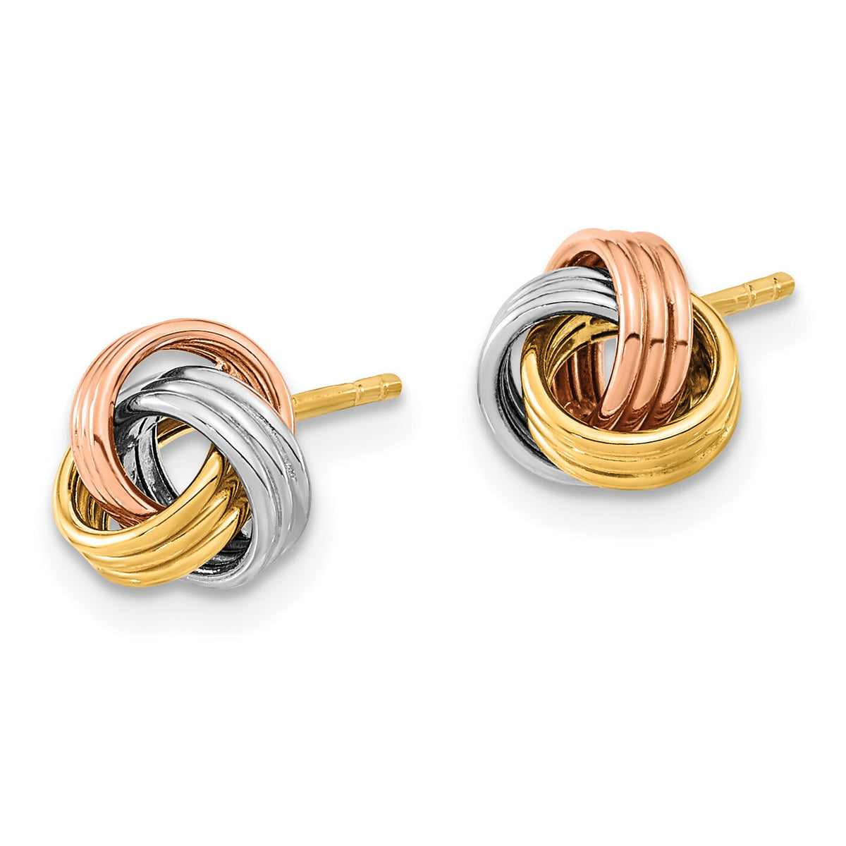 14k w/Rose and White Rhodium Polished Love Knot Post Earrings-TL1053