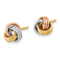 14k w/Rose and White Rhodium Polished Love Knot Post Earrings-TL1053