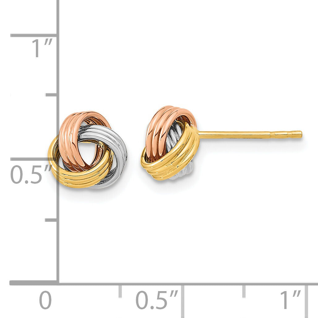 14k w/Rose and White Rhodium Polished Love Knot Post Earrings-TL1053