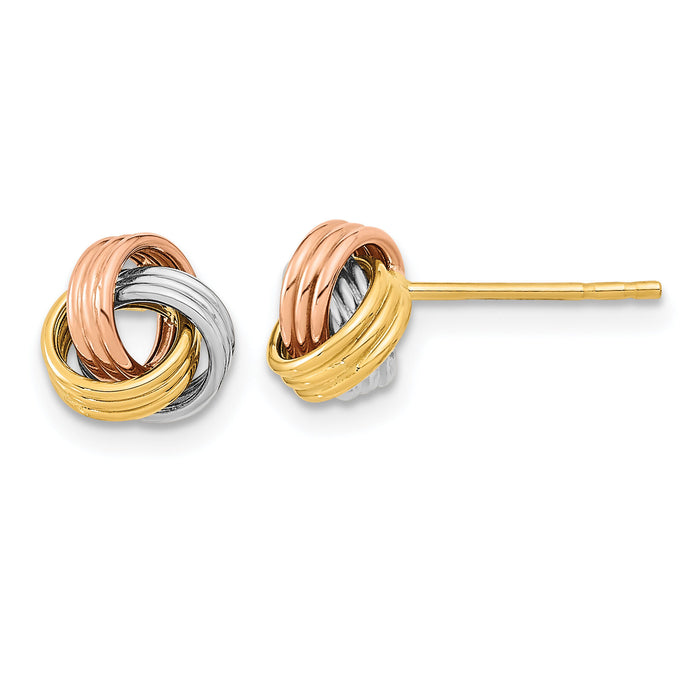 14k w/Rose and White Rhodium Polished Love Knot Post Earrings-TL1053