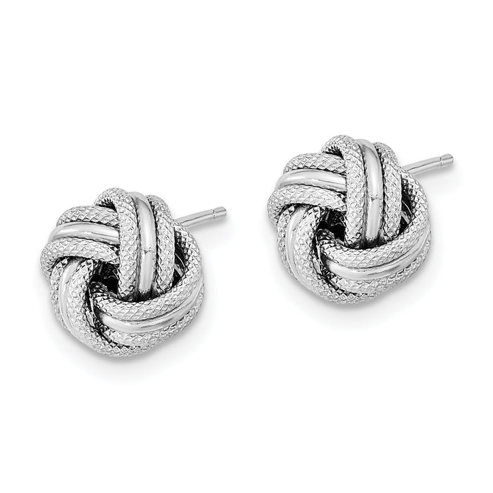 14k White Gold Polished Textured Triple Love Knot Post Earrings-TL1058W
