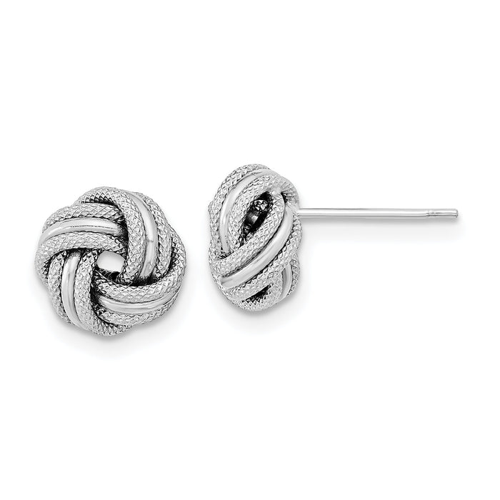 14k White Gold Polished Textured Triple Love Knot Post Earrings-TL1058W
