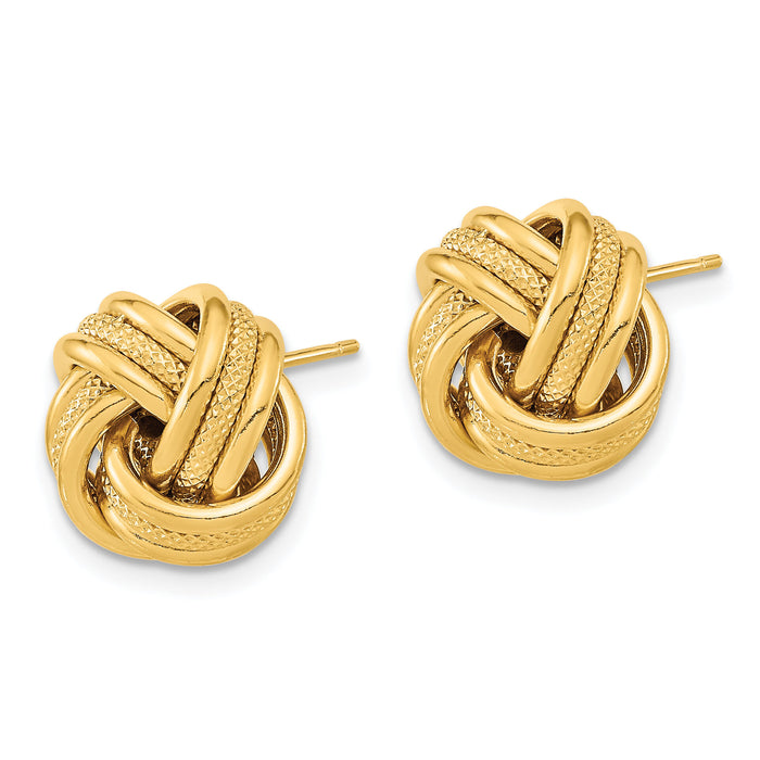 14k Polished Textured Triple Love Knot Post Earrings-TL1059