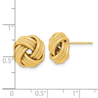 14k Polished Textured Triple Love Knot Post Earrings-TL1059