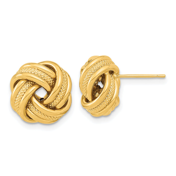 14k Polished Textured Triple Love Knot Post Earrings-TL1059