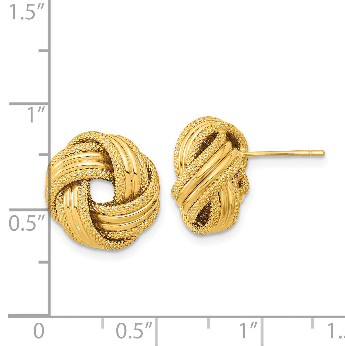 14k Polished Textured Love Knot Post Earrings-TL1060