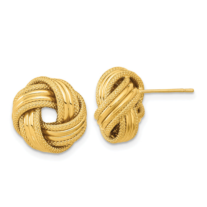 14k Polished Textured Love Knot Post Earrings-TL1060