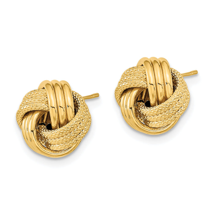 14k Polished Textured Triple Love Knot Post Earrings-TL1061
