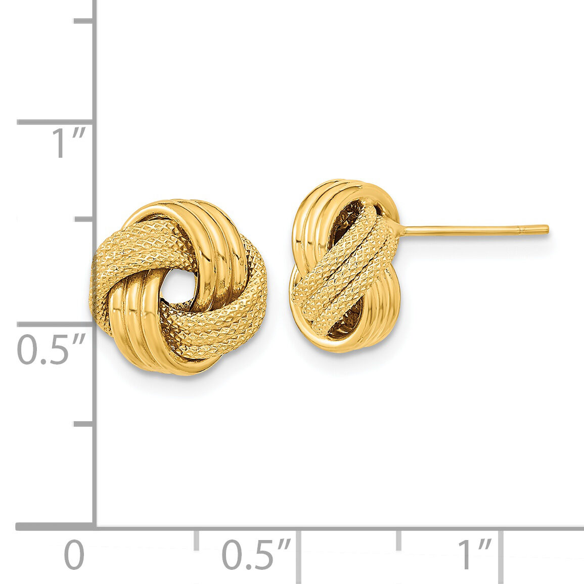 14k Polished Textured Triple Love Knot Post Earrings-TL1061