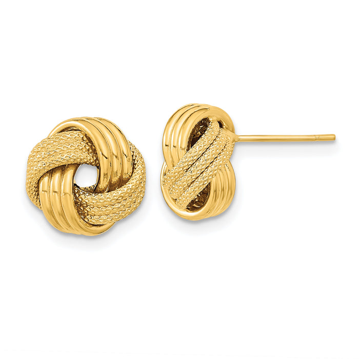 14k Polished Textured Triple Love Knot Post Earrings-TL1061