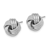 14k White Gold Polished Textured Love Knot Post Earrings-TL1061W