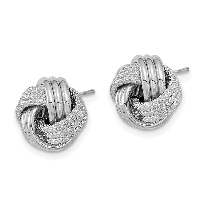 14k White Gold Polished Textured Love Knot Post Earrings-TL1061W