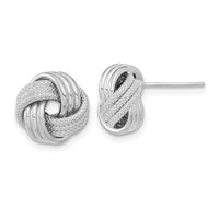 14k White Gold Polished Textured Love Knot Post Earrings-TL1061W