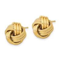 14k Polished Textured Triple Love Knot Post Earrings-TL1062
