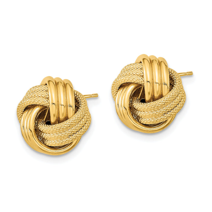 14k Polished Textured Triple Love Knot Post Earrings-TL1062