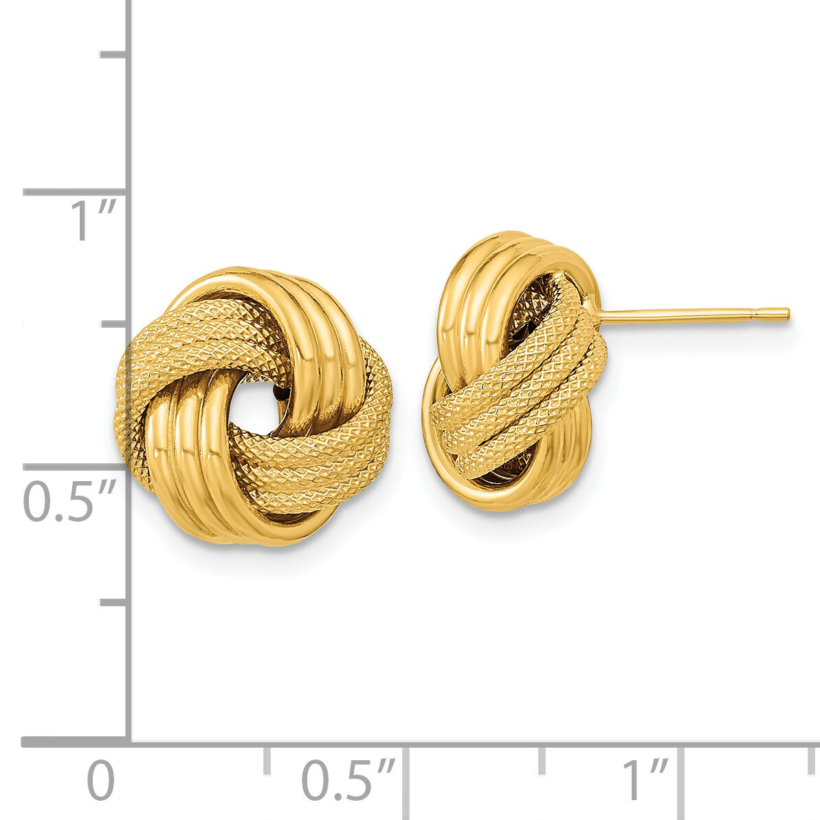 14k Polished Textured Triple Love Knot Post Earrings-TL1062