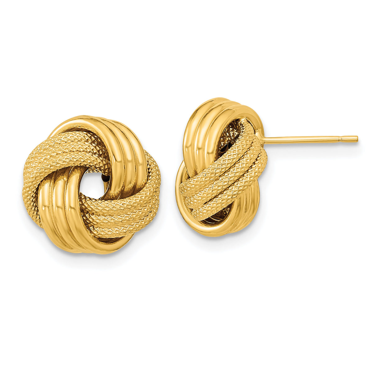 14k Polished Textured Triple Love Knot Post Earrings-TL1062