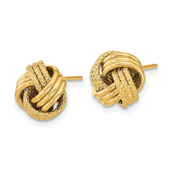 14k Polished Textured Love Knot Post Earrings-TL1071