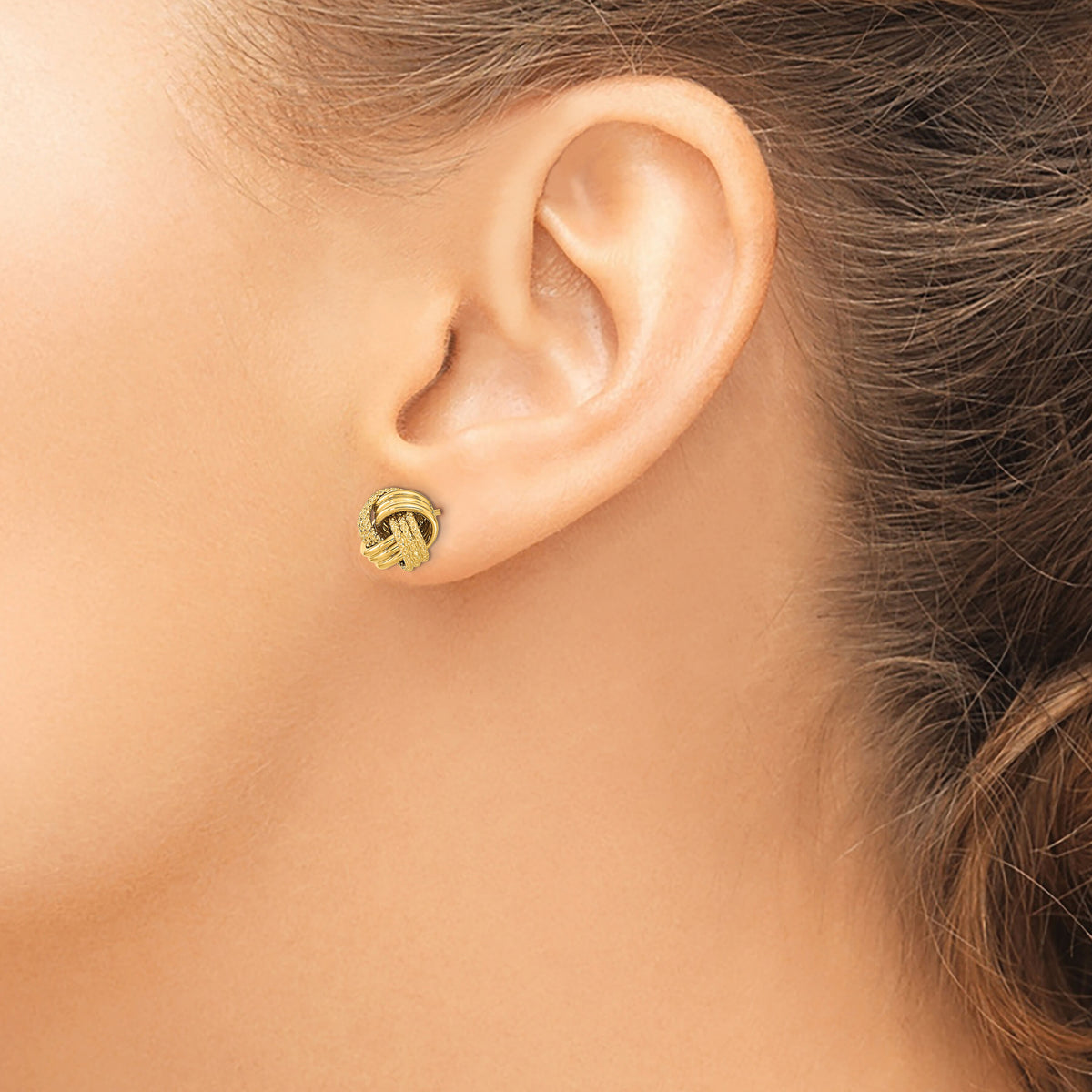 14k Polished Textured Love Knot Post Earrings-TL1071