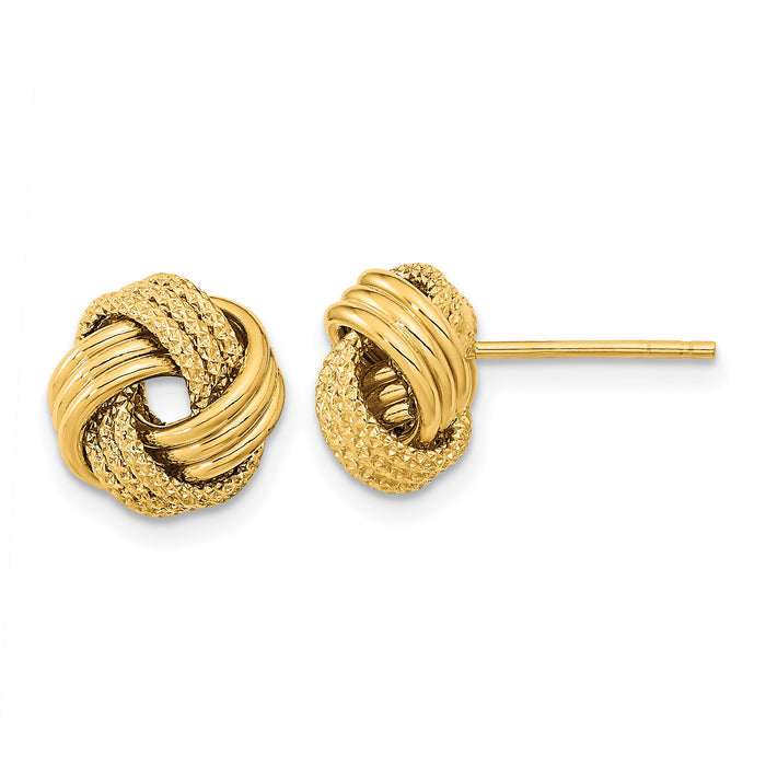 14k Polished Textured Love Knot Post Earrings-TL1071