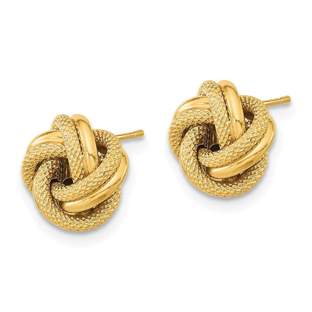 14k Polished Textured Double Love Knot Post Earrings-TL1073