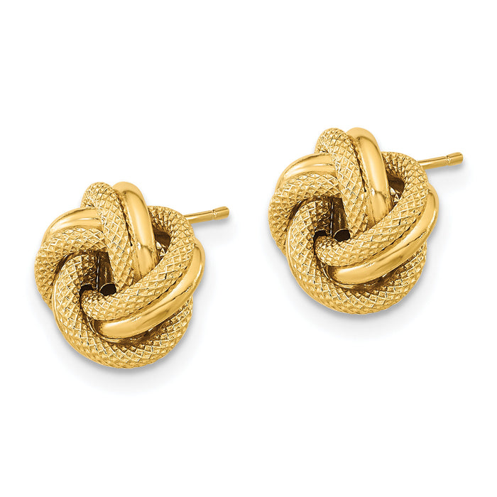 14k Polished Textured Double Love Knot Post Earrings-TL1073