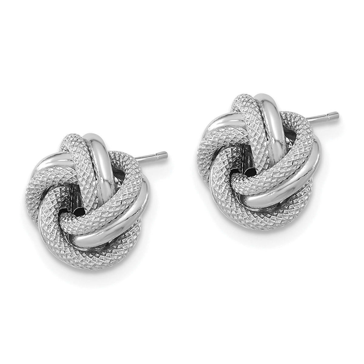14k White Gold Polished Textured Double Love Knot Post Earrings-TL1073W
