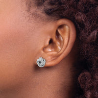 14k White Gold Polished Textured Double Love Knot Post Earrings-TL1073W