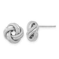 14k White Gold Polished Textured Double Love Knot Post Earrings-TL1073W