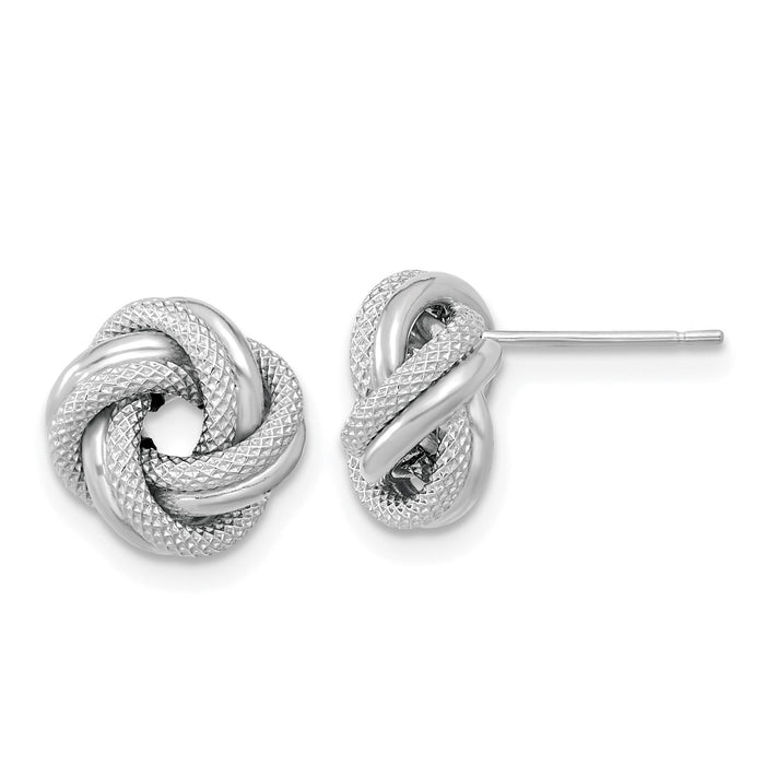 14k White Gold Polished Textured Double Love Knot Post Earrings-TL1073W