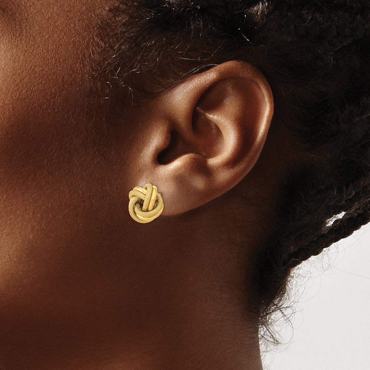 14k Polished Textured Double Love Knot Post Earrings-TL1074