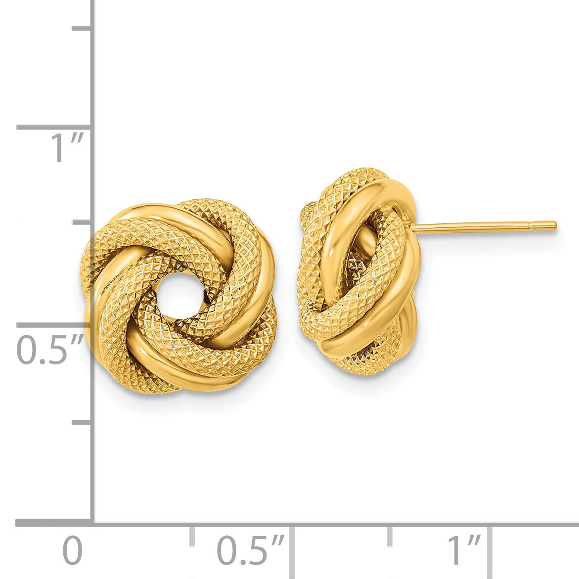14k Polished Textured Double Love Knot Post Earrings-TL1074