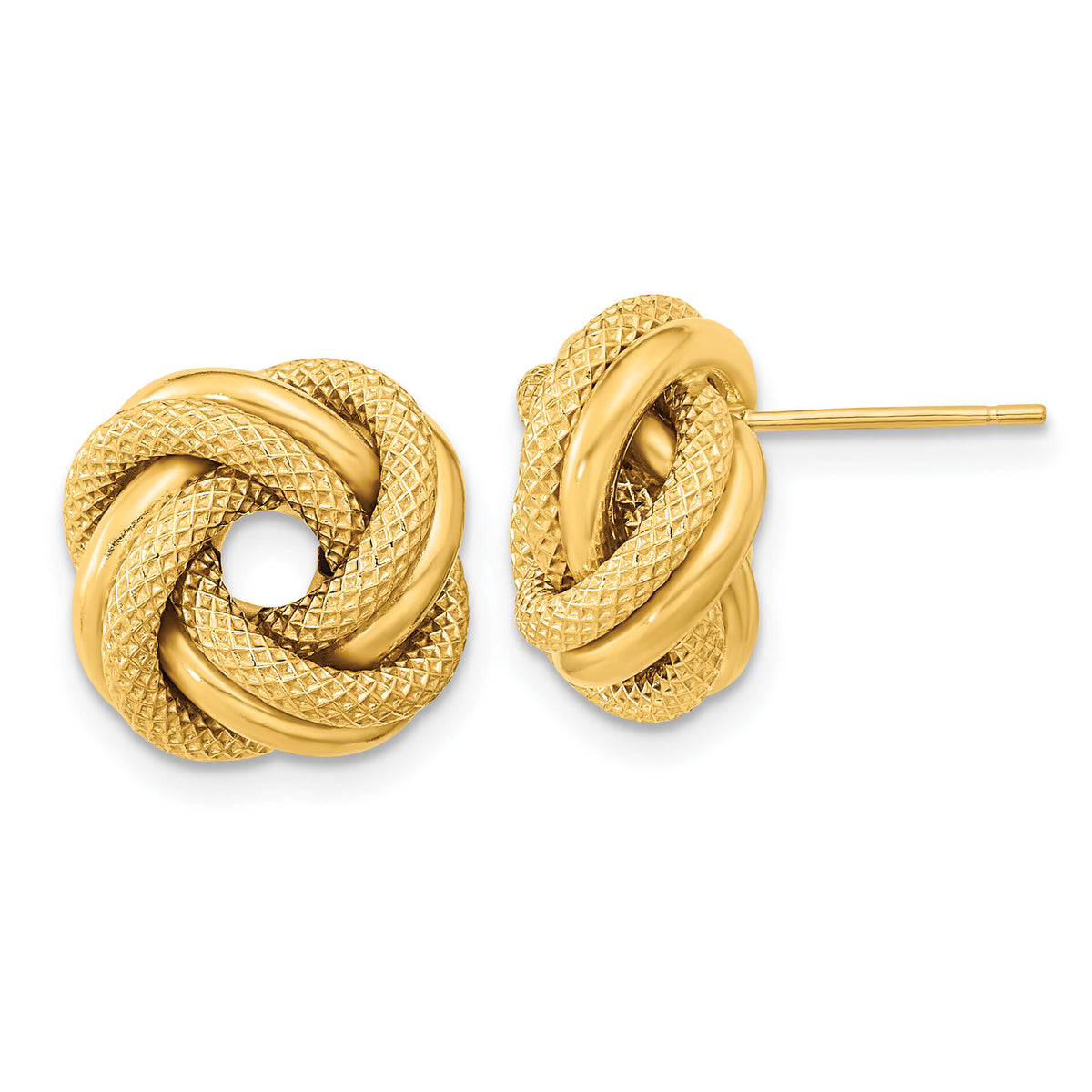 14k Polished Textured Double Love Knot Post Earrings-TL1074