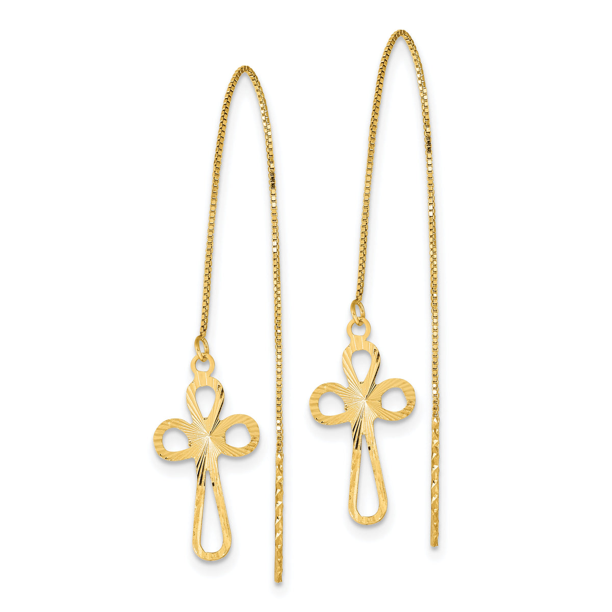 14k Polished D/C Box Chain w/Cross Threader Earrings-TL1104