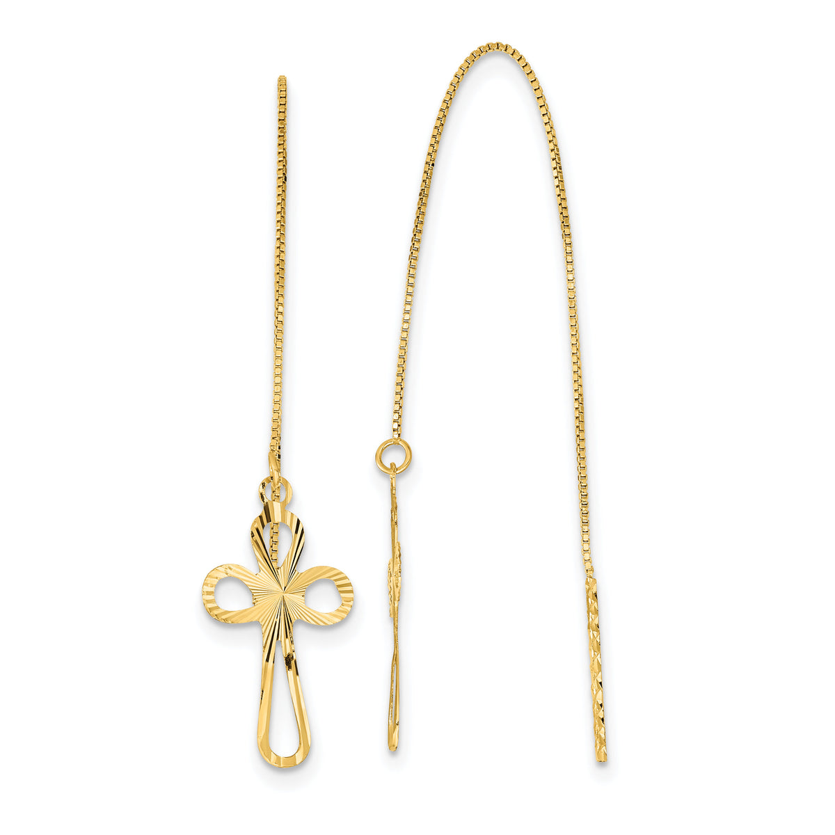 14k Polished D/C Box Chain w/Cross Threader Earrings-TL1104