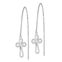 14K White Gold Polished D/C Box Chain w/Cross Threader Earrings-TL1104W
