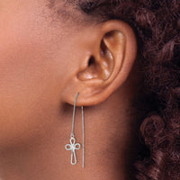 14K White Gold Polished D/C Box Chain w/Cross Threader Earrings-TL1104W