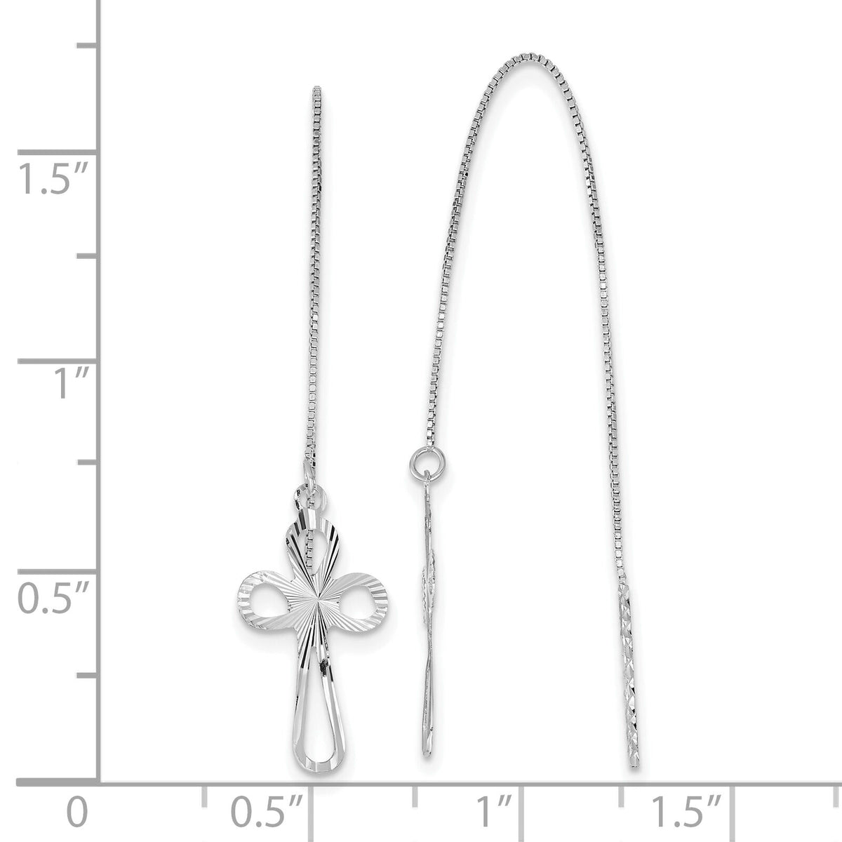 14K White Gold Polished D/C Box Chain w/Cross Threader Earrings-TL1104W