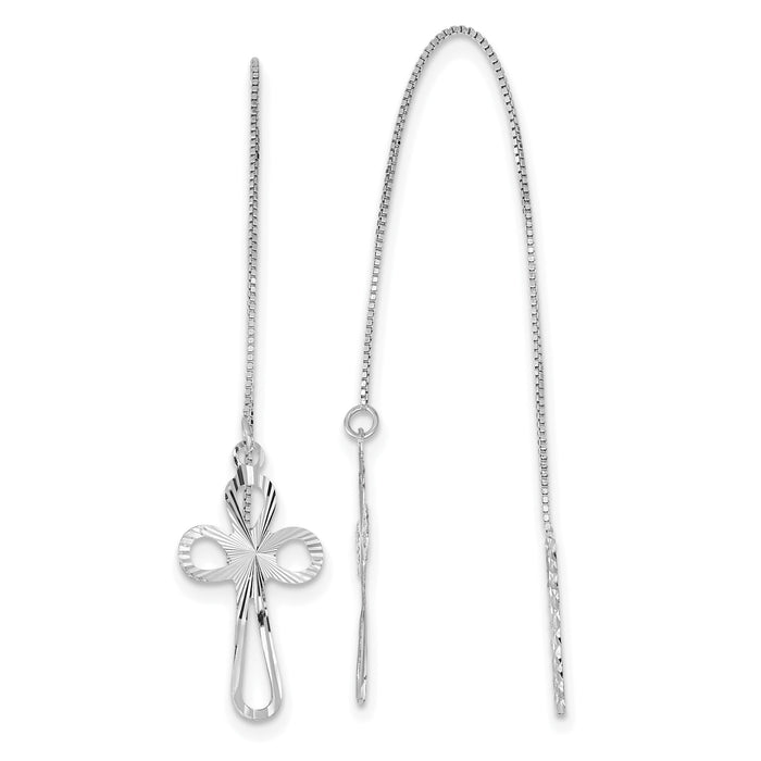 14K White Gold Polished D/C Box Chain w/Cross Threader Earrings-TL1104W