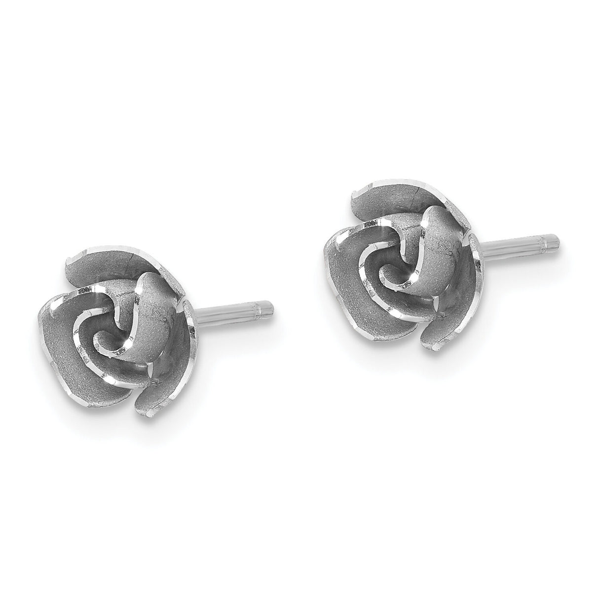 14k w/ White Rhodium Satin Finish D/C Rose Post Earrings-TL1107