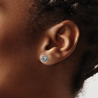 14k w/ White Rhodium Satin Finish D/C Rose Post Earrings-TL1107