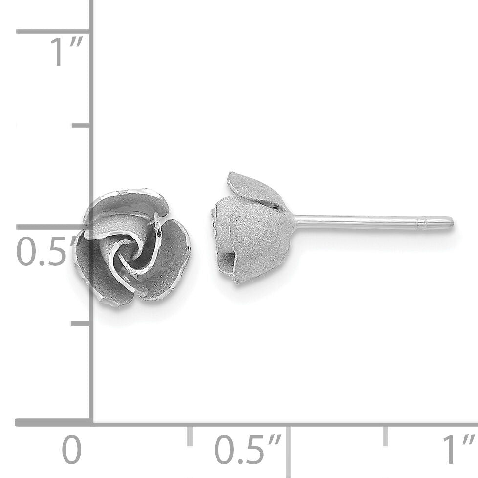 14k w/ White Rhodium Satin Finish D/C Rose Post Earrings-TL1107