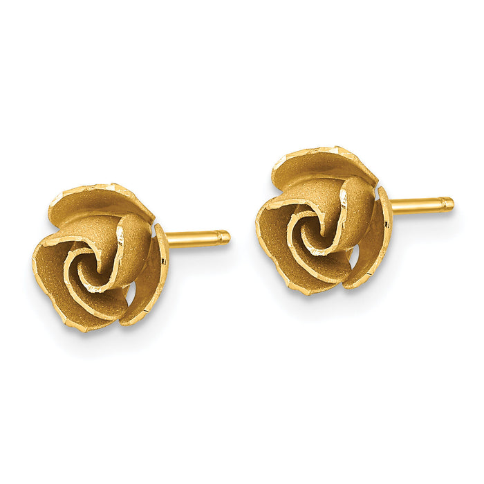 14k Yellow Gold Satin Finish D/C Rose Post Earrings-TL1108