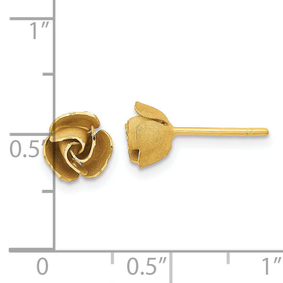 14k Yellow Gold Satin Finish D/C Rose Post Earrings-TL1108