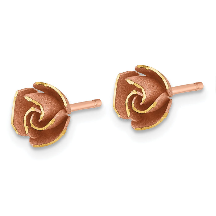 14k w/ Rose Rhodium Brushed Rose Flower Earrings-TL1108R