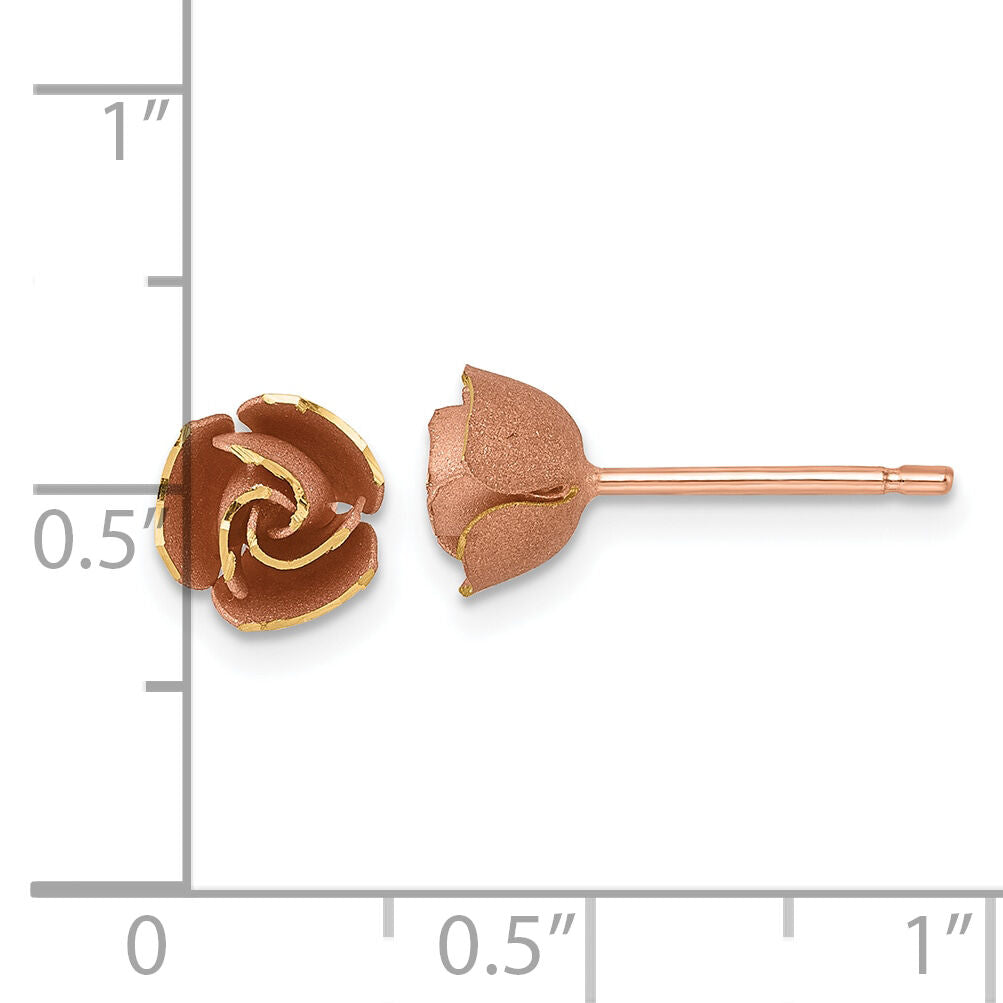 14k w/ Rose Rhodium Brushed Rose Flower Earrings-TL1108R