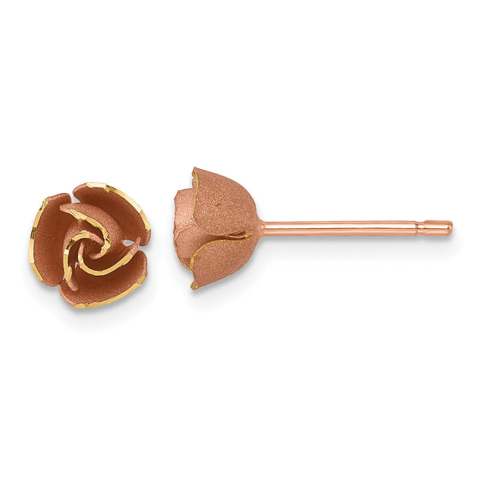 14k w/ Rose Rhodium Brushed Rose Flower Earrings-TL1108R