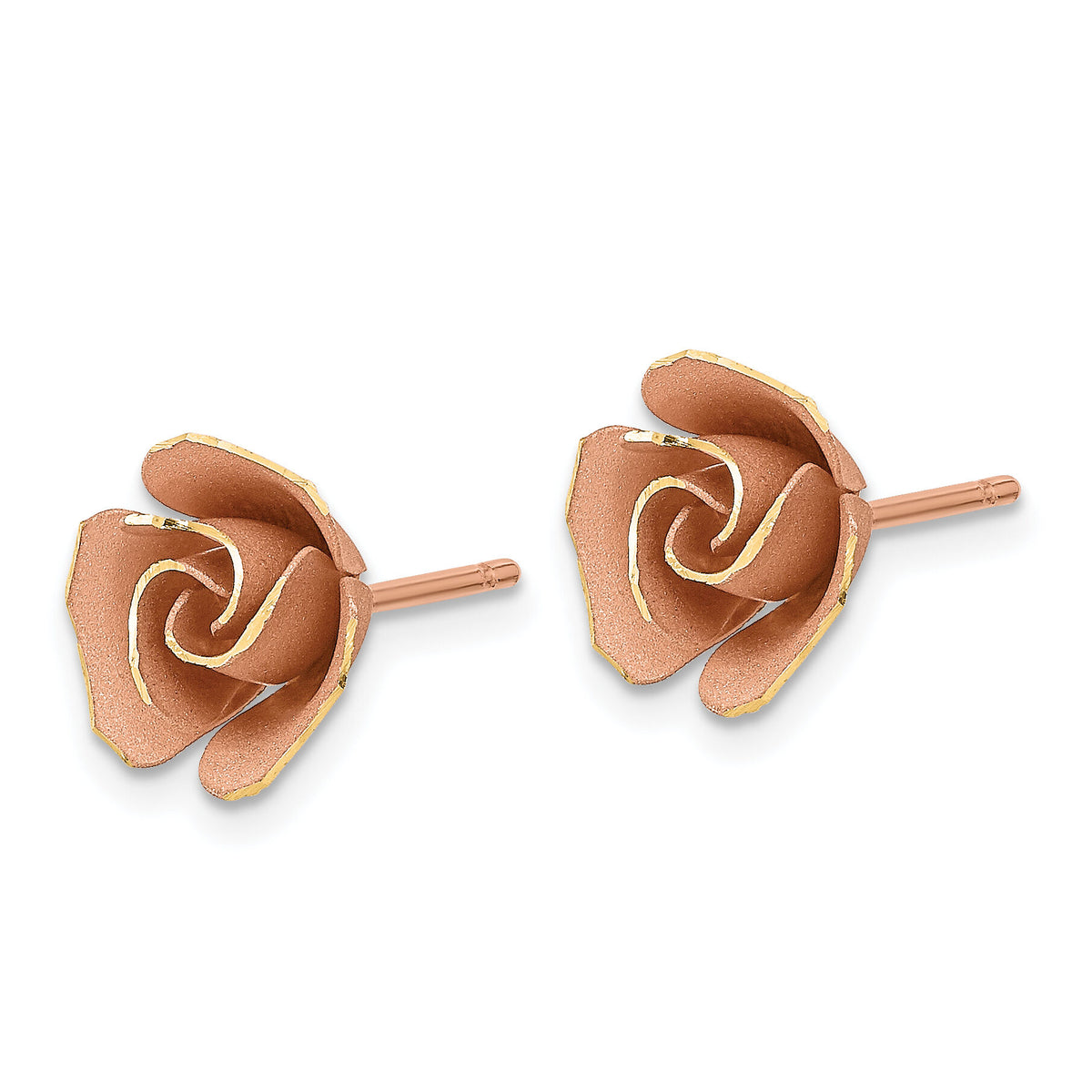 14k w/ Rose Rhodium Satin Finish D/C Rose Post Earrings-TL1109