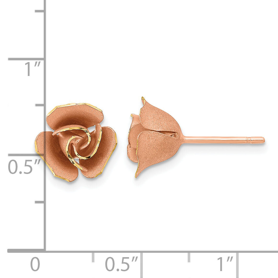 14k w/ Rose Rhodium Satin Finish D/C Rose Post Earrings-TL1109